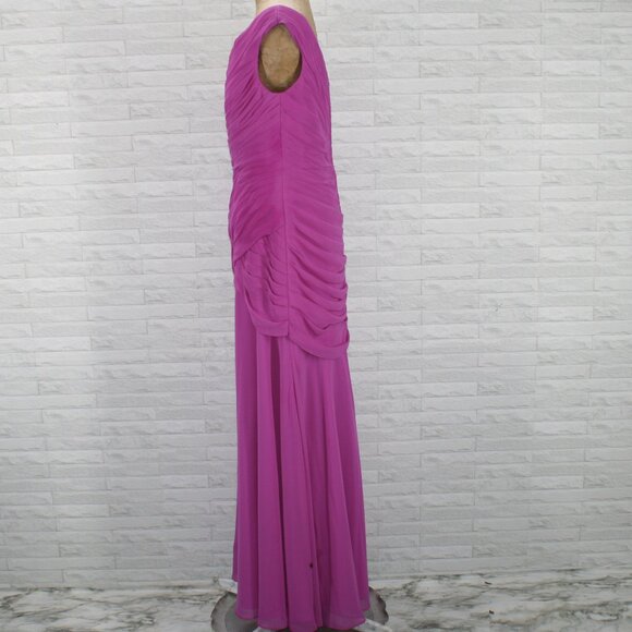 MORI LEE Dress One Shoulder Mother of Bride Wedding Formal Fuchsia Plus Size 16 - Picture 3 of 13
